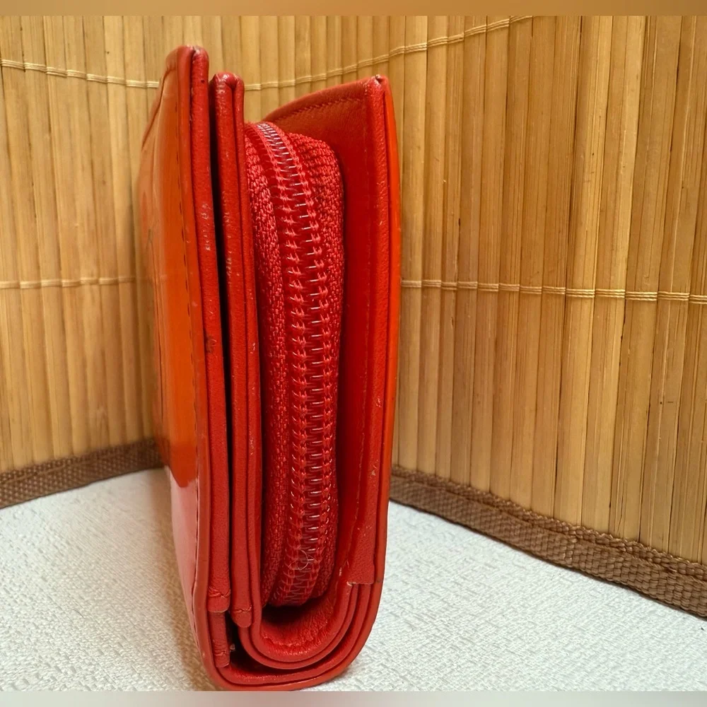 Authentic Chanel Red Patent Leather Wallet with Coin Pocket
